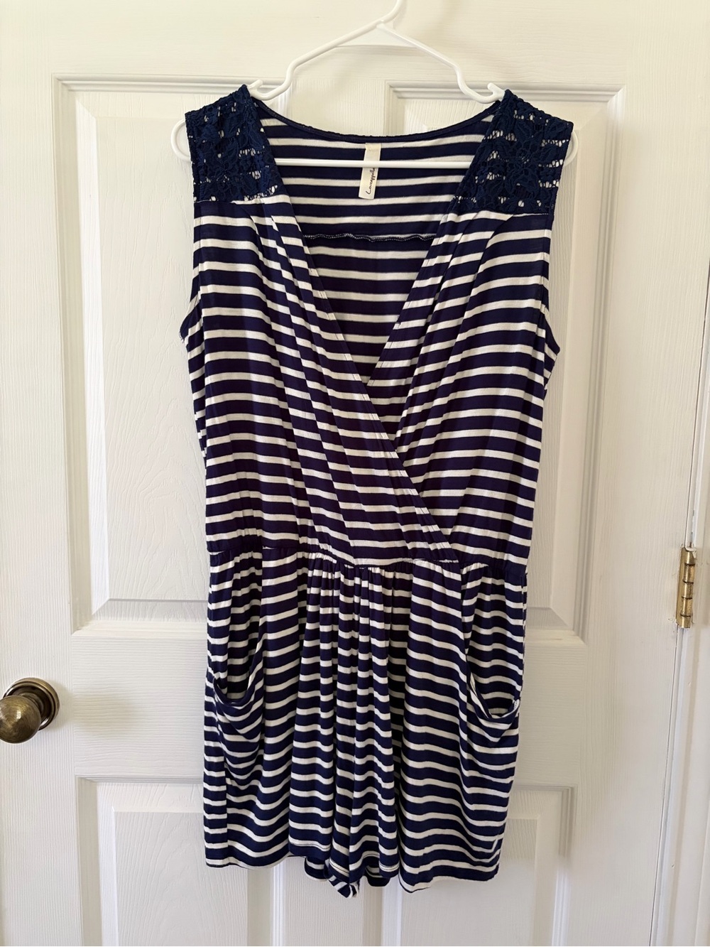 Loveapella Navy and White Striped Sleeveless Romper